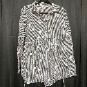 Isabel Maternity Black/White long sleeve blouse, Tie back